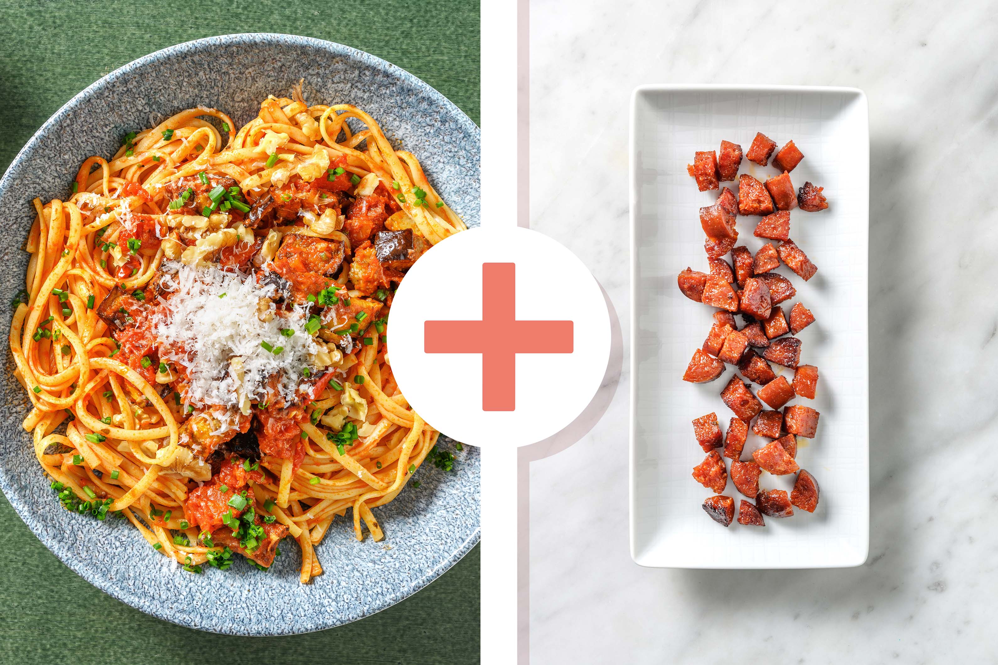 Chorizo Roasted Pepper And Aubergine Linguine Recipe Hellofresh