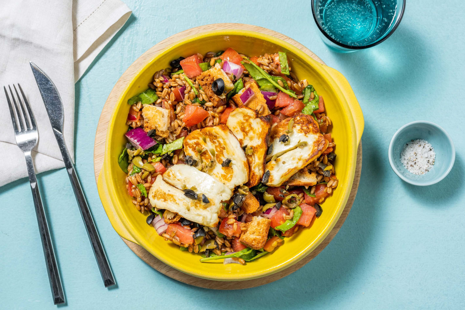 Greek Grain and Golden Halloumi Salad Recipe HelloFresh