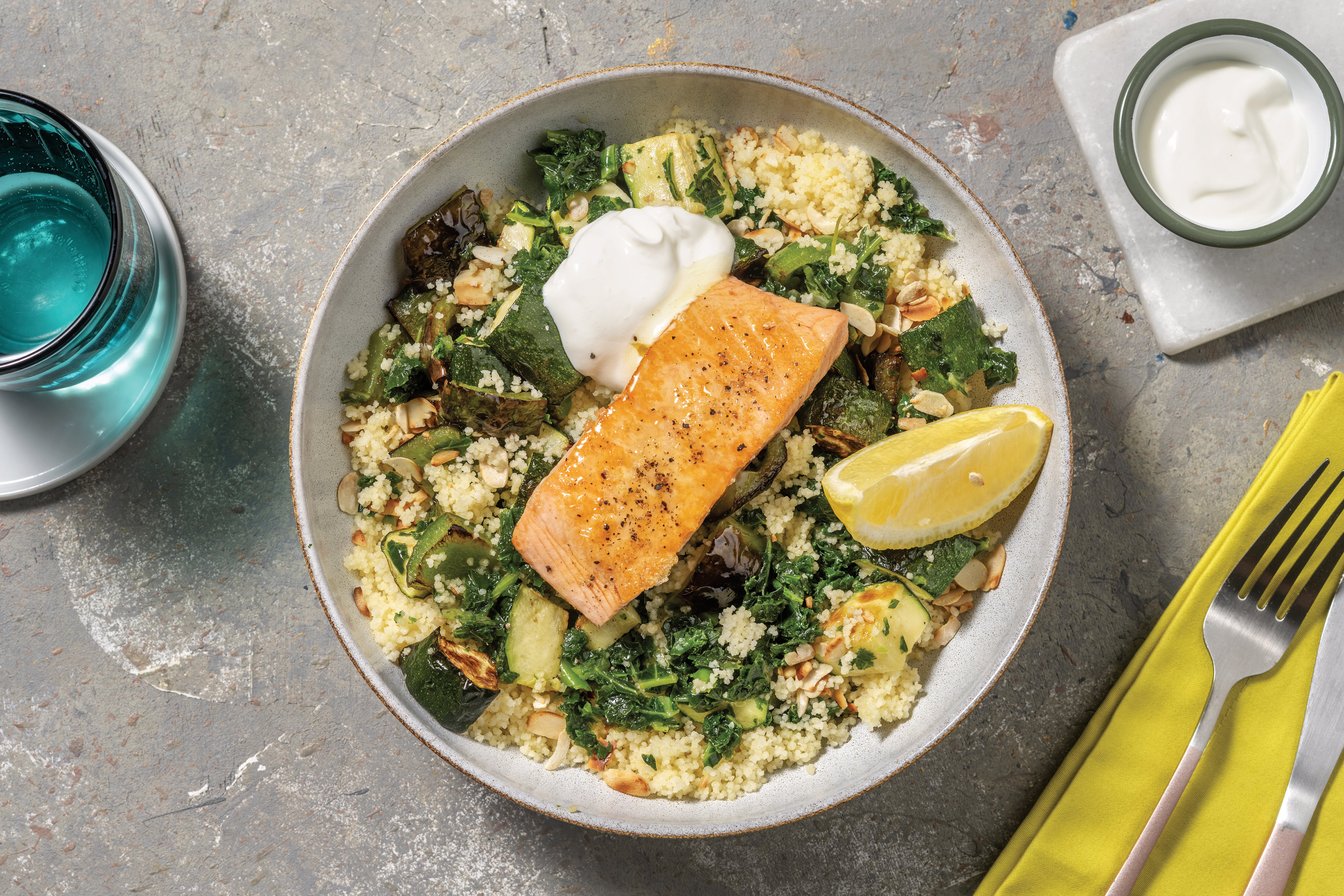 Seared Salmon & Capsicum-Kale Couscous Recipe | HelloFresh