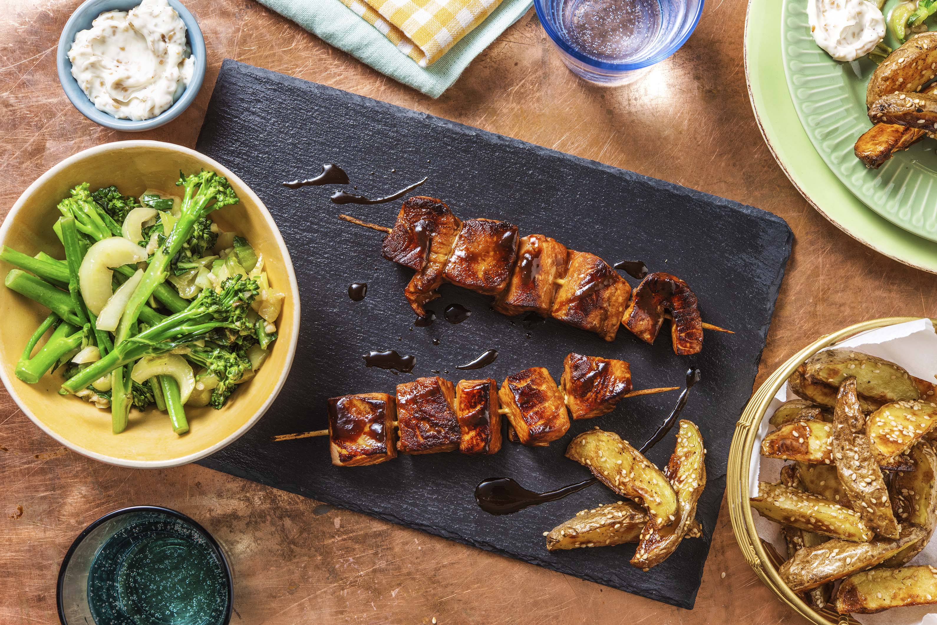 Salmon Teriyaki Skewers & Wedges Recipe HelloFresh