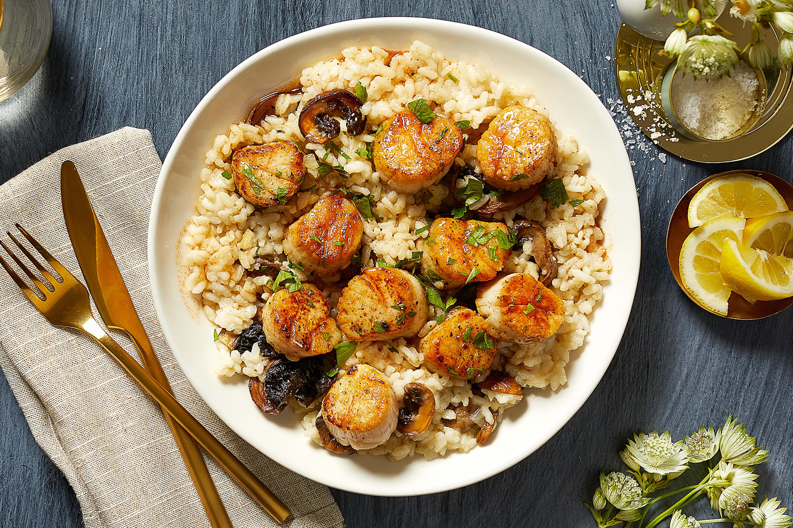 Scallops Over Truffled Mushroom Risotto