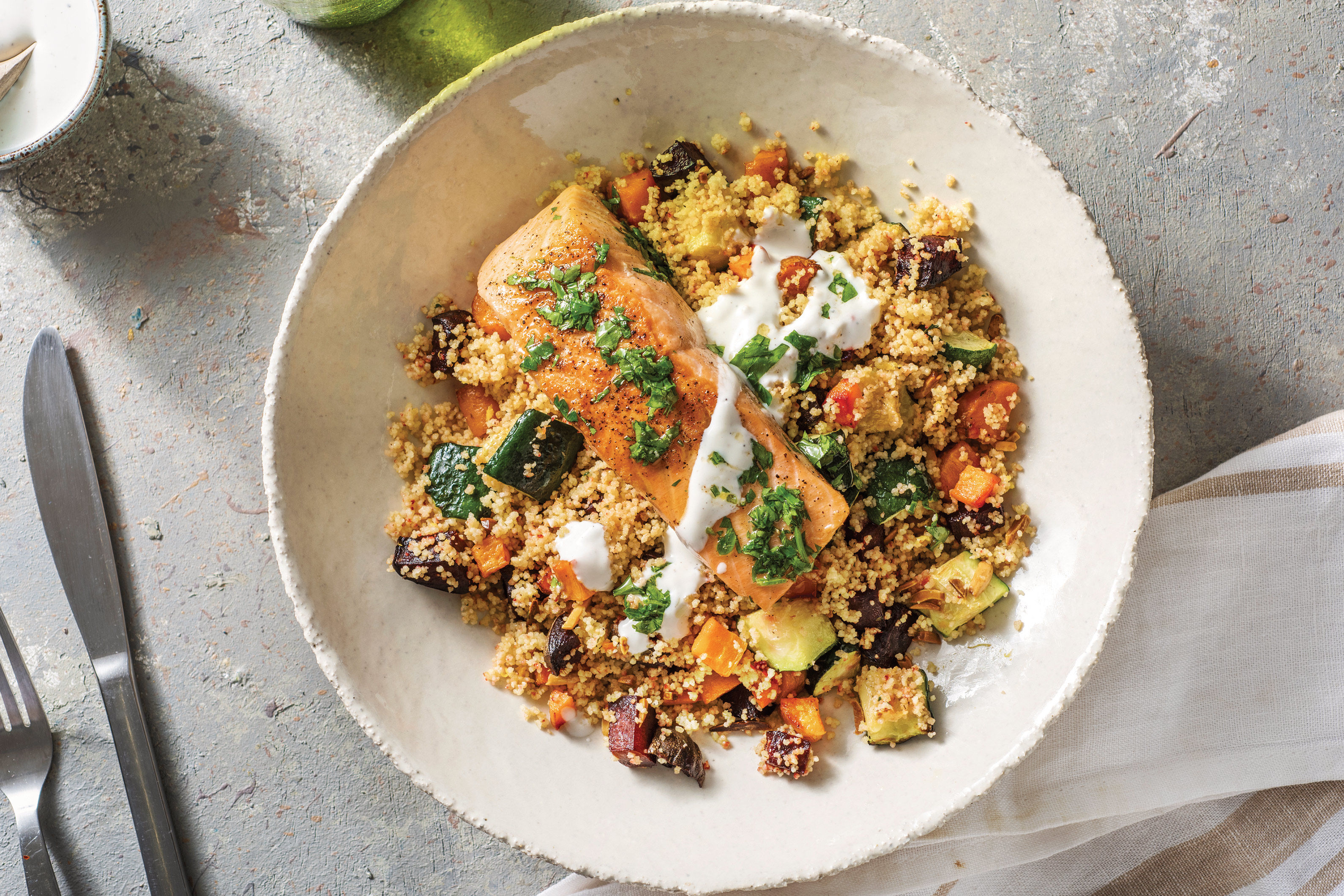 Seared Salmon & Roast Veggie Couscous Recipe HelloFresh