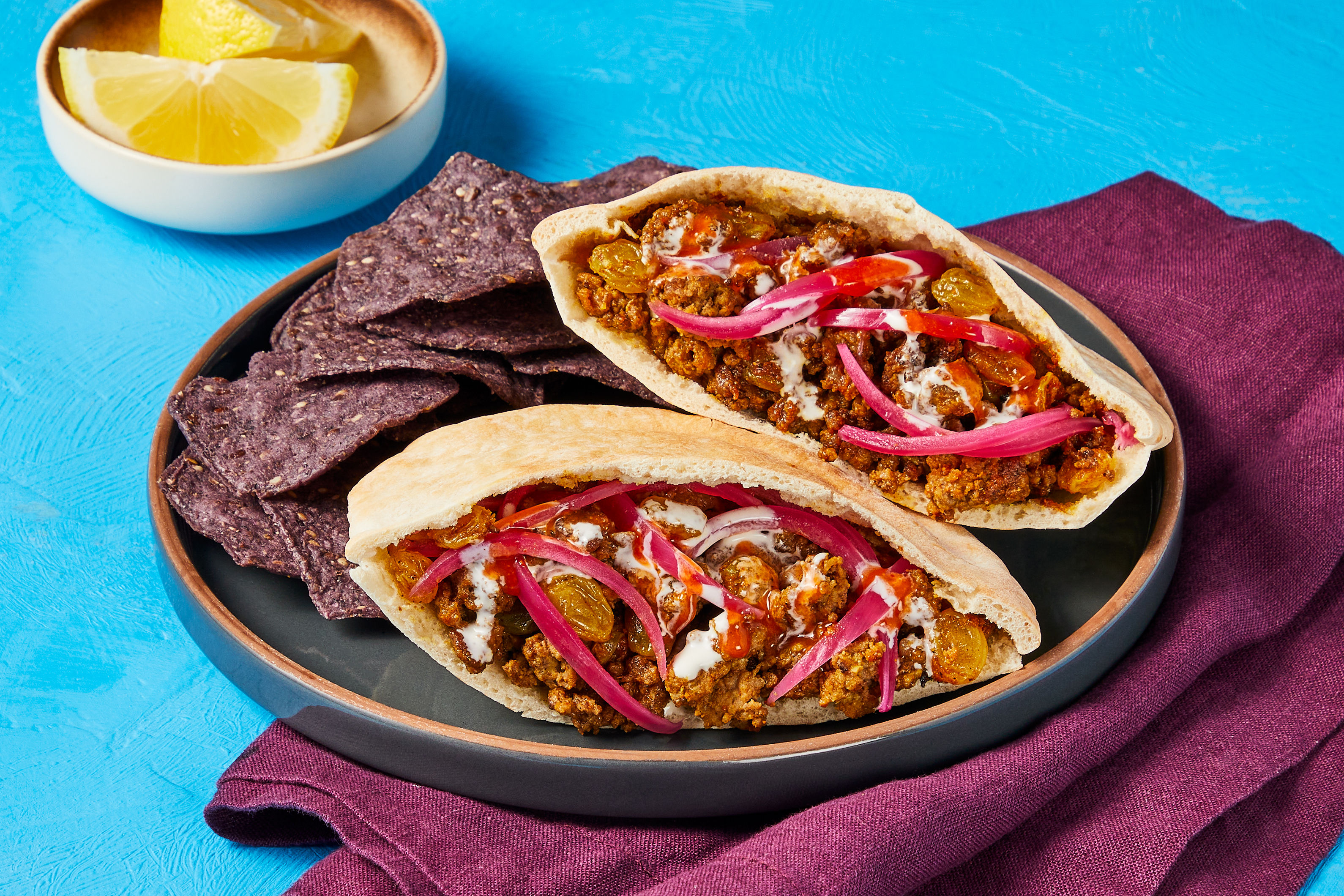 Shawarma Spiced Beef & Golden Raisin Pitas