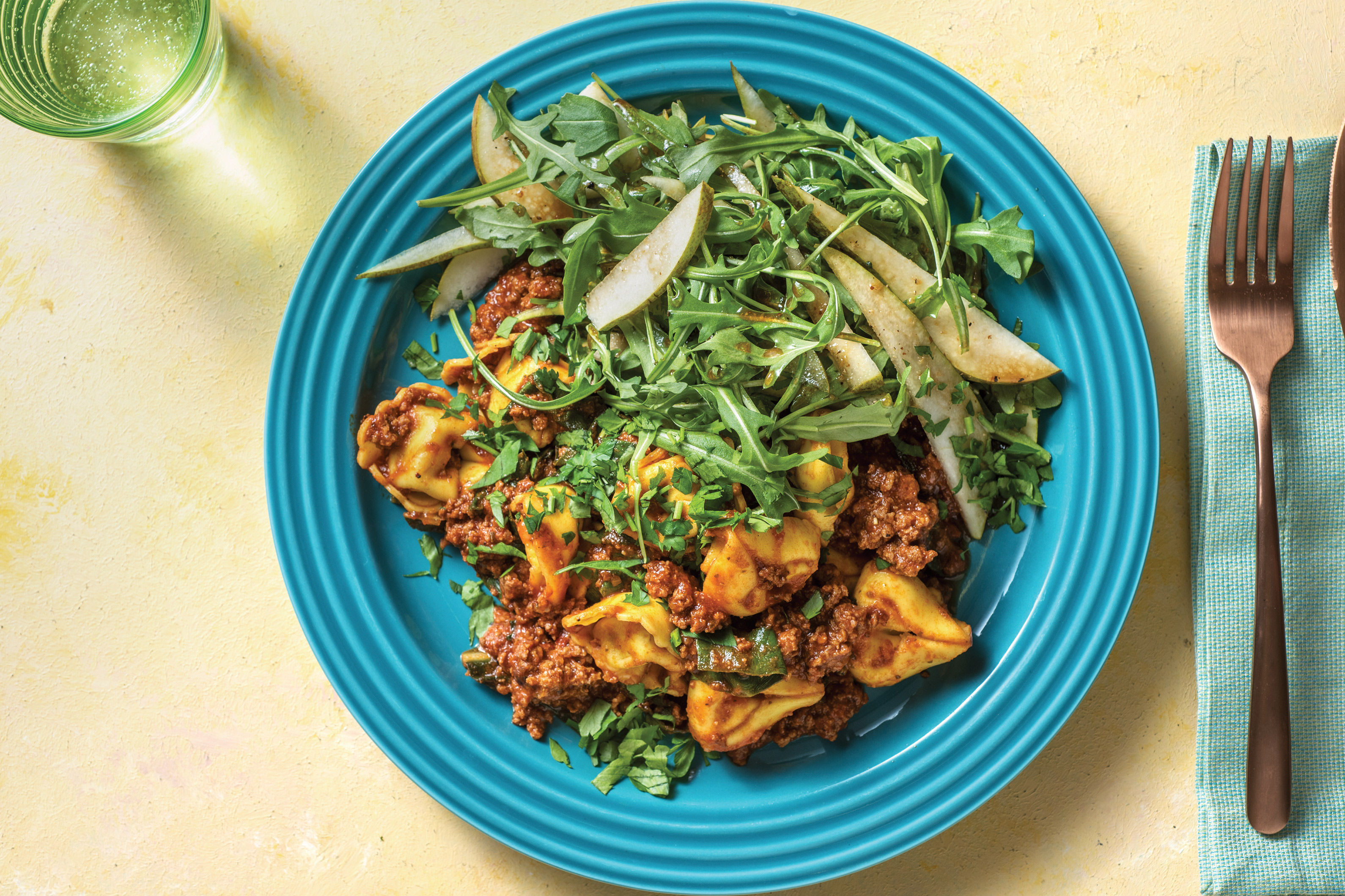 Speedy Beef Ragu Tortellini with RocketPear Salad Cook Now! Recipe