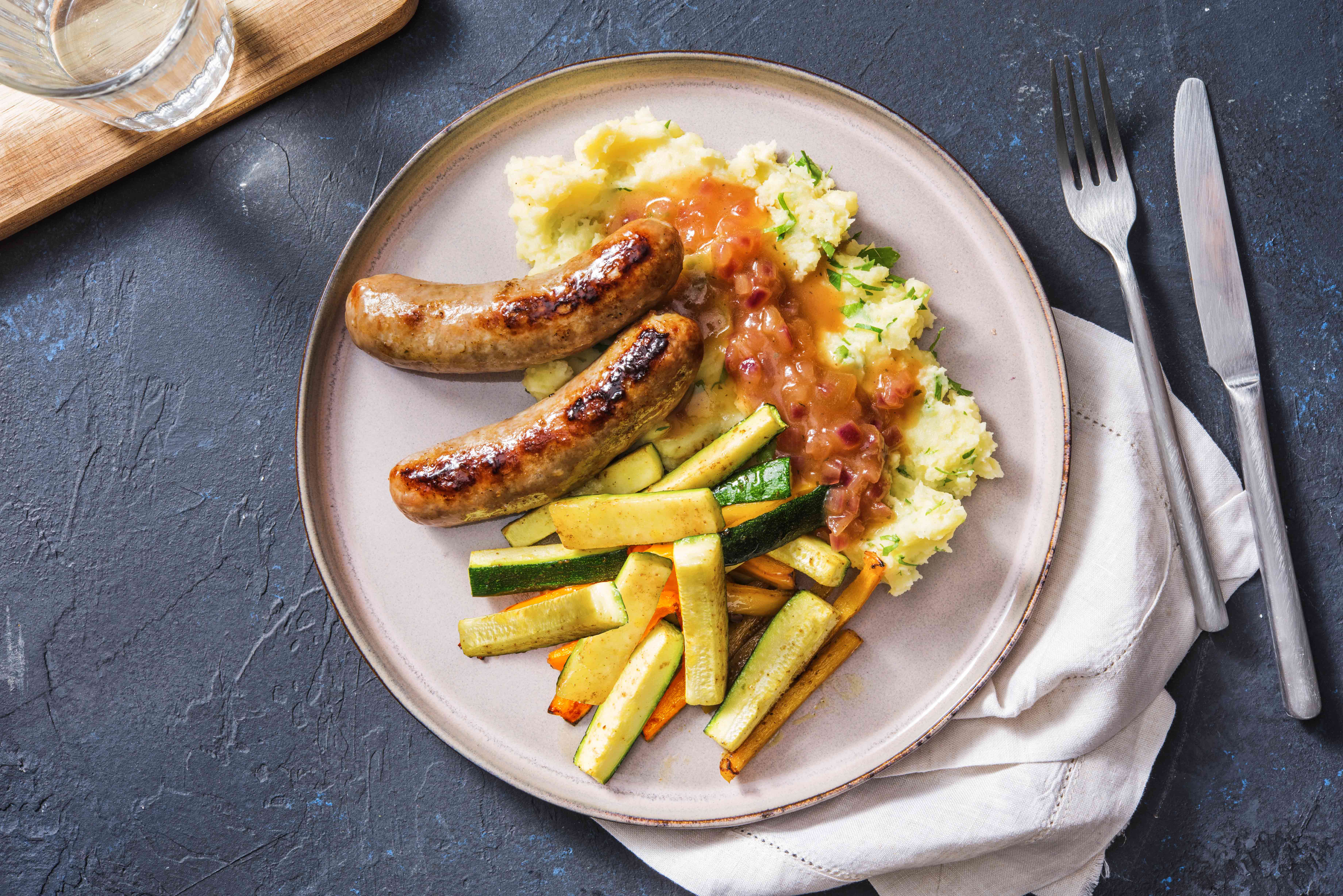 Sausage & Mash, Veggies & Mango Gravy Recipe HelloFresh