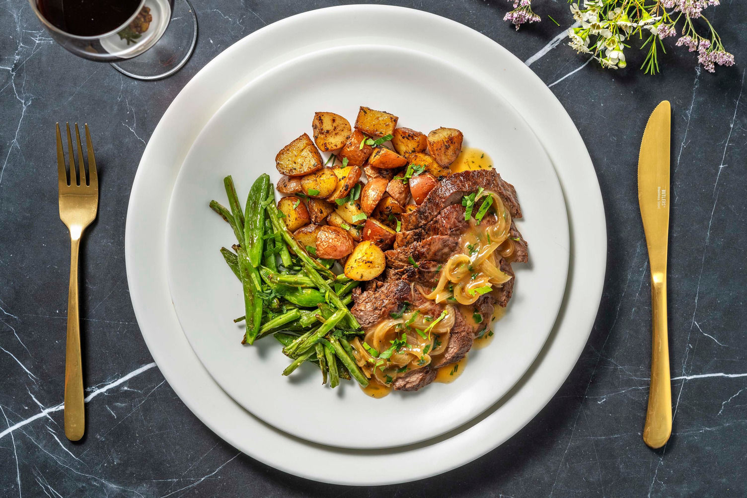 PanSeared Steak and ThymeOnion Gravy Recipe HelloFresh