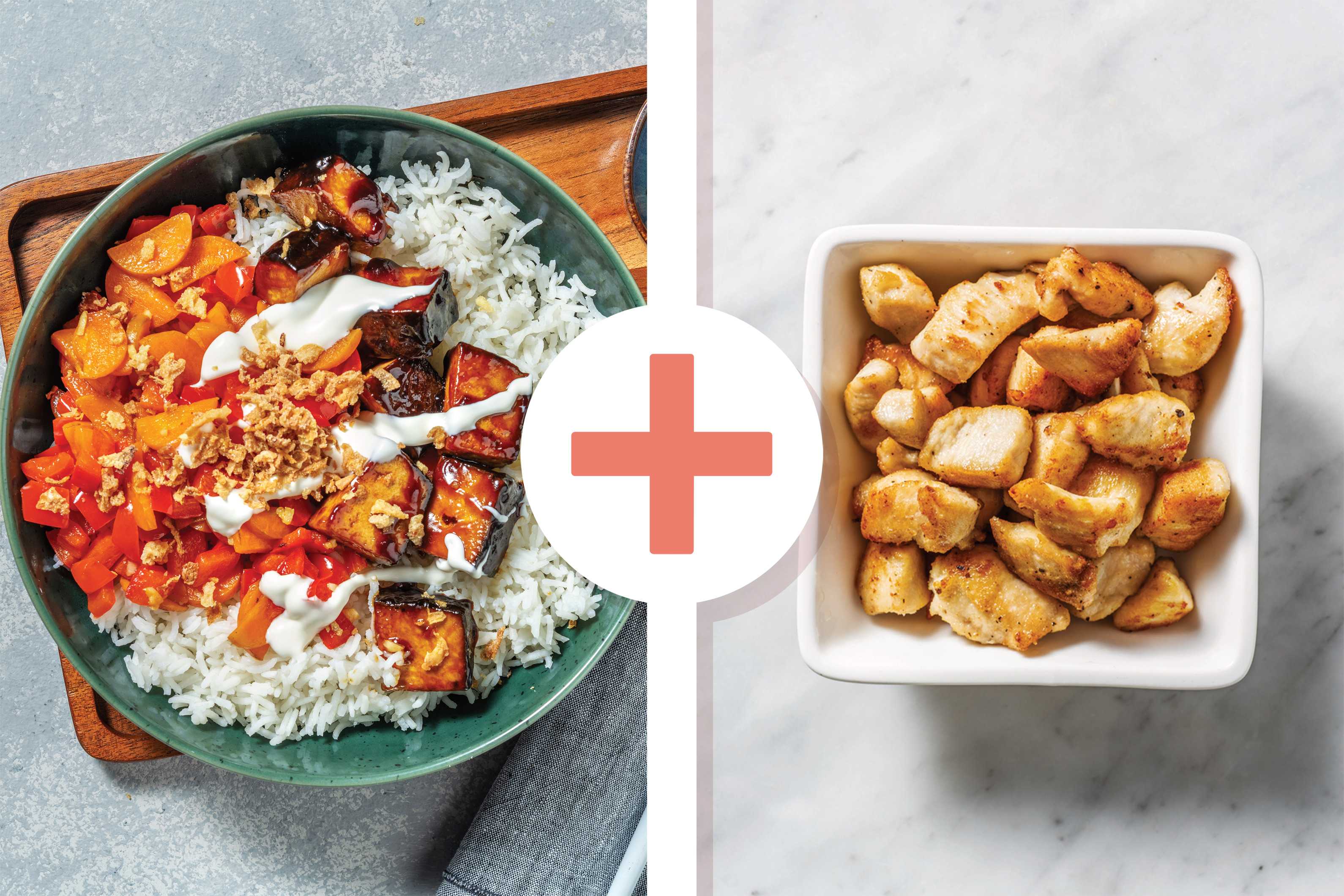 Sticky Chicken, Tofu & Garlicky Veg Rice Bowl Recipe HelloFresh