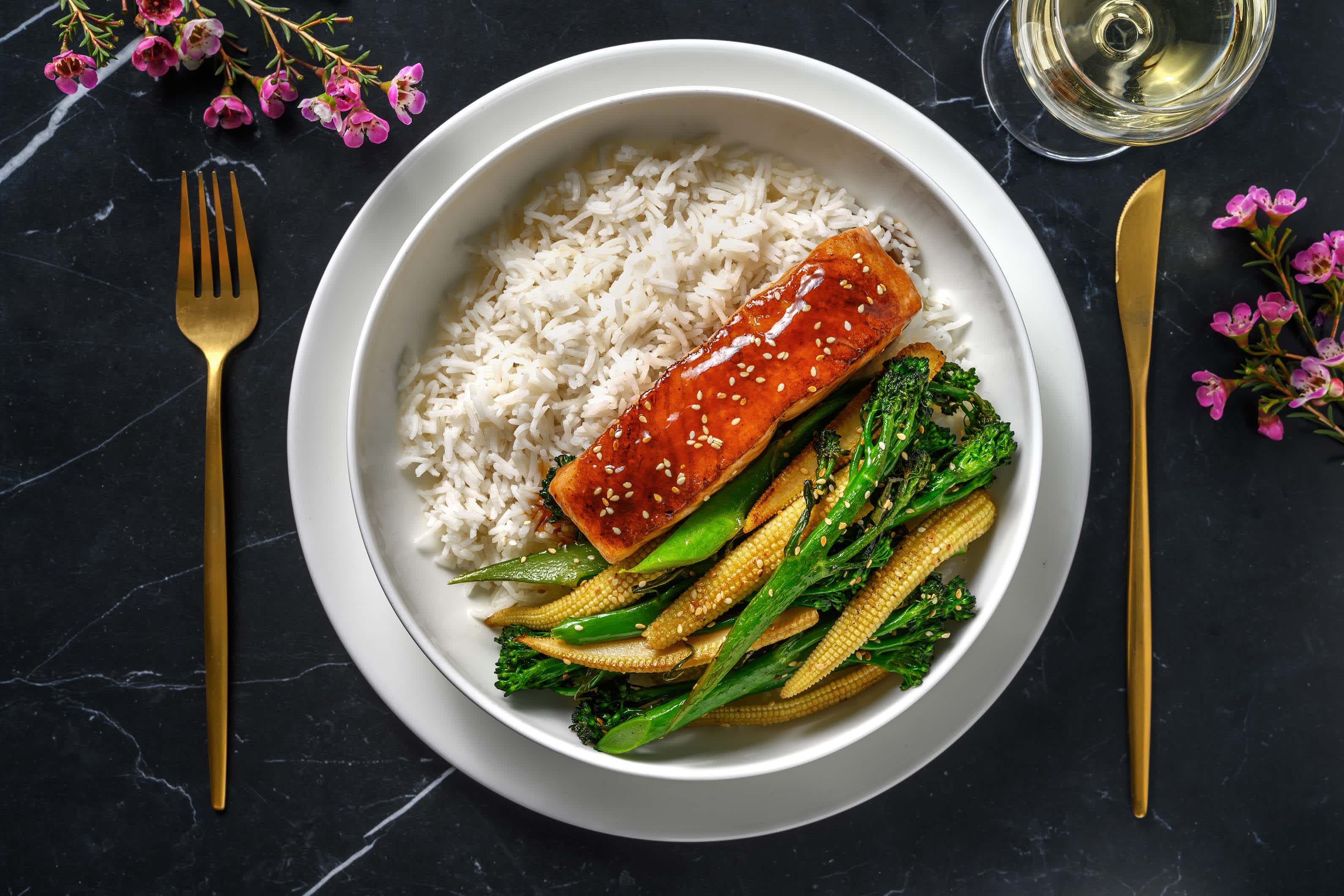 Teriyaki Glazed Salmon on Garlic Rice Recipe HelloFresh