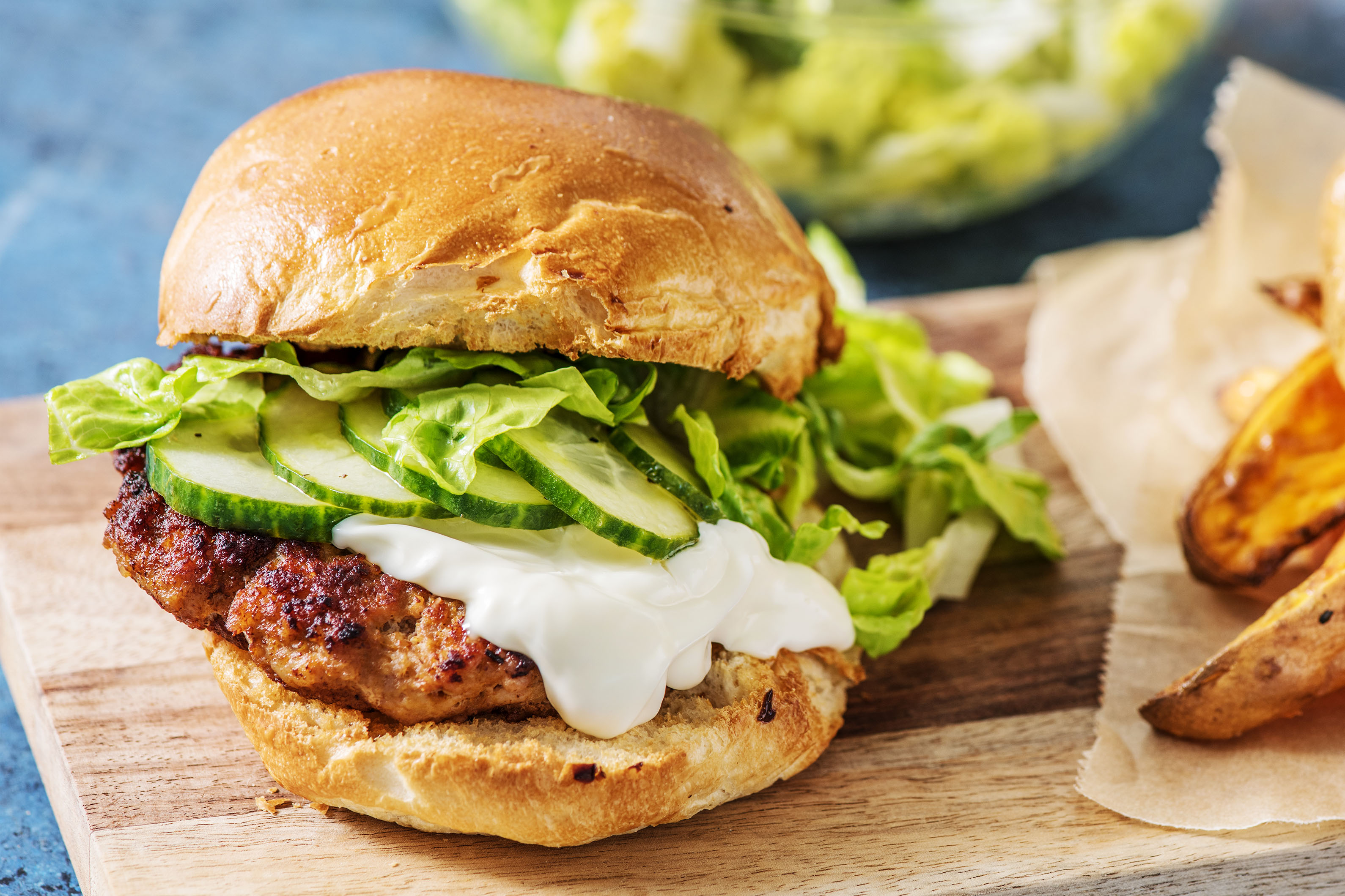 Chicken Burger with Sweet Potato Wedges Recipe | HelloFresh