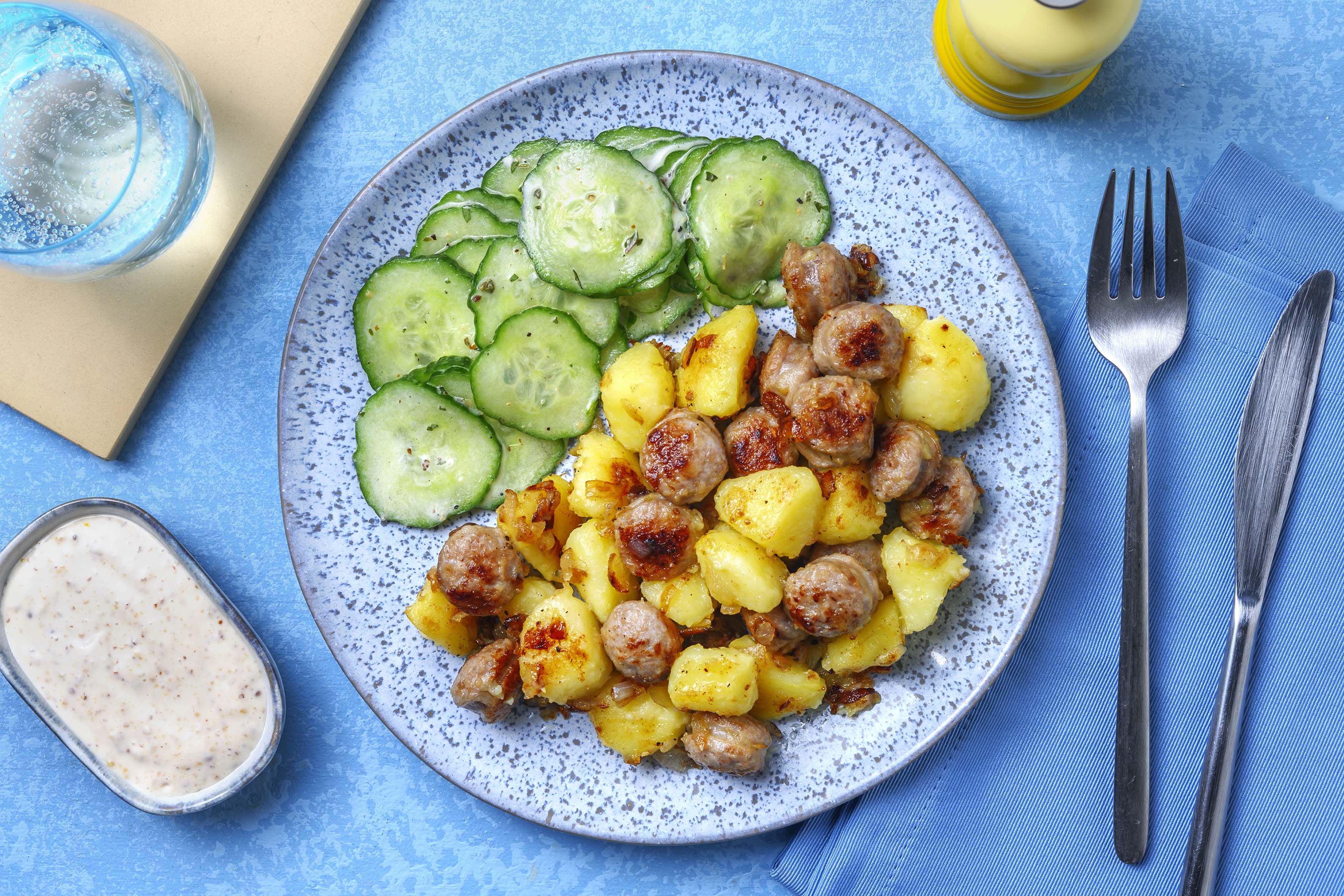 Thüringer Bratkartoffelpfanne mit Röstbratwurst Rezept | HelloFresh