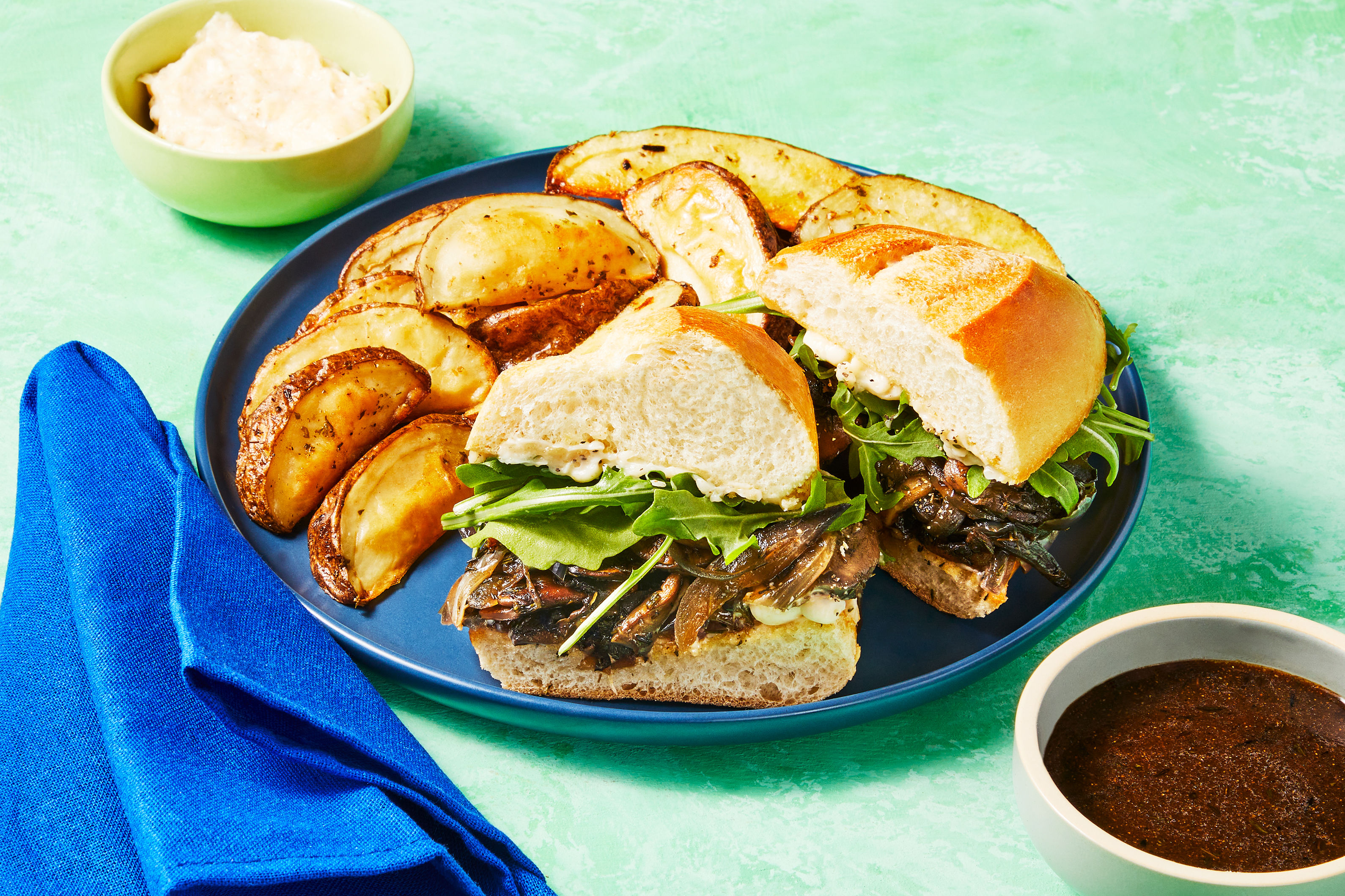 Mushroom & Bacon French Dip Sandwiches