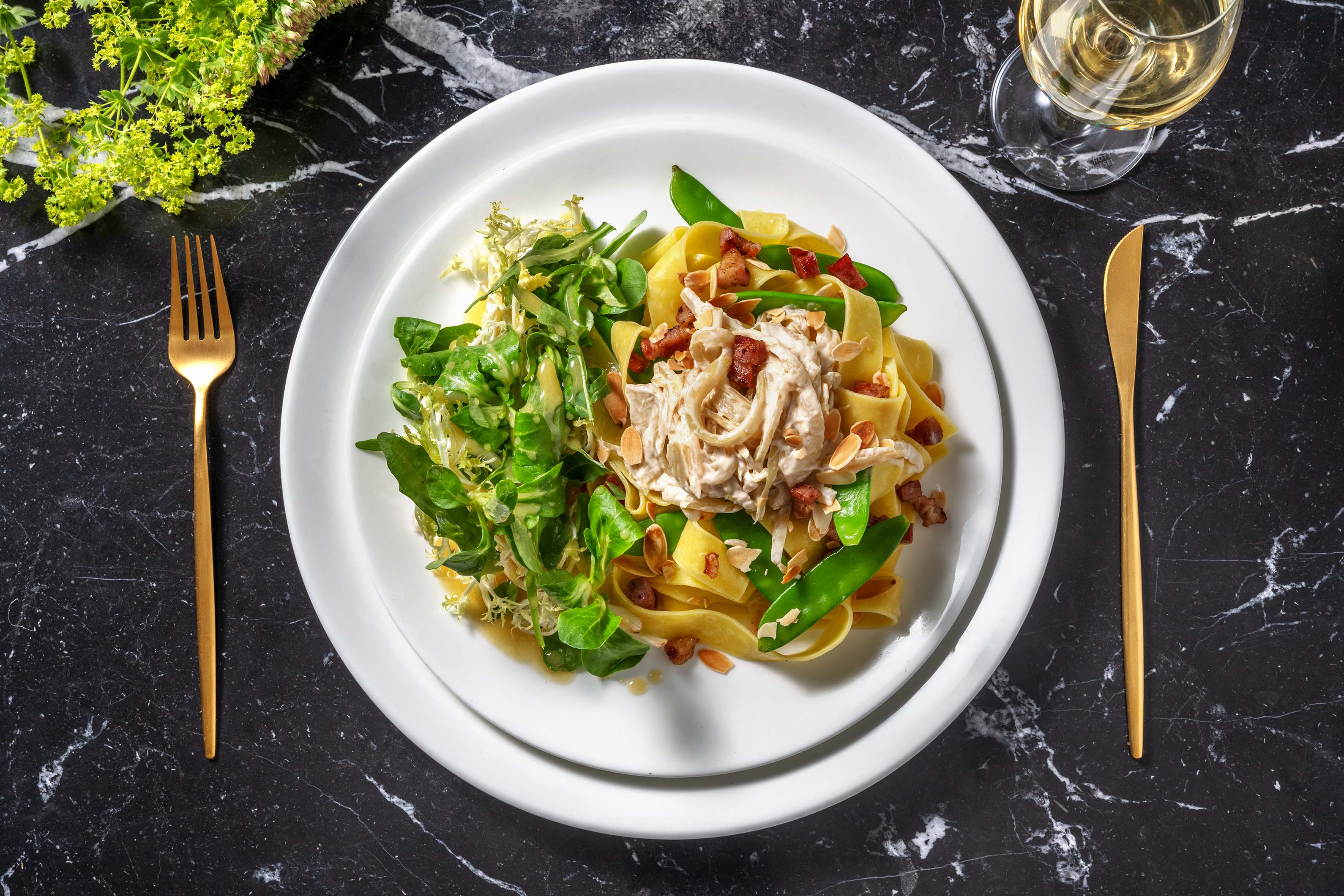 Pappardelle fraîches au lard en sauce au fenouil et chèvre Recette