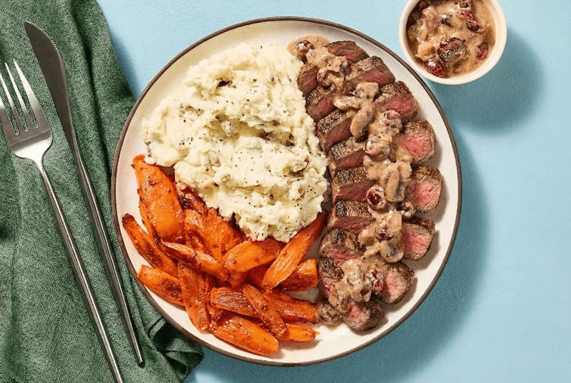 Steak with Cranberry Shallot Sauce