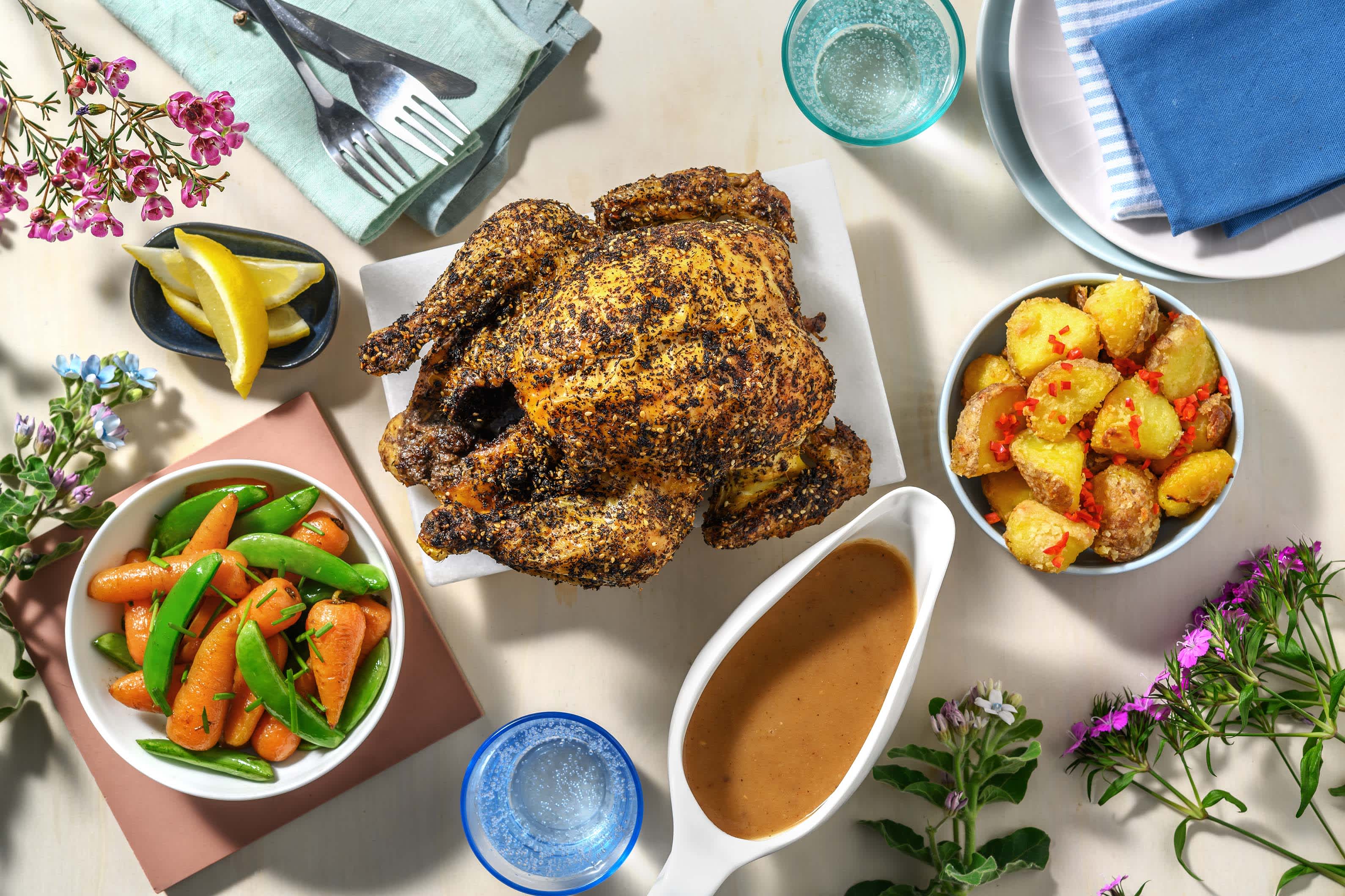Zesty Zahtar Roast Chicken and Red Wine Jus Recipe HelloFresh