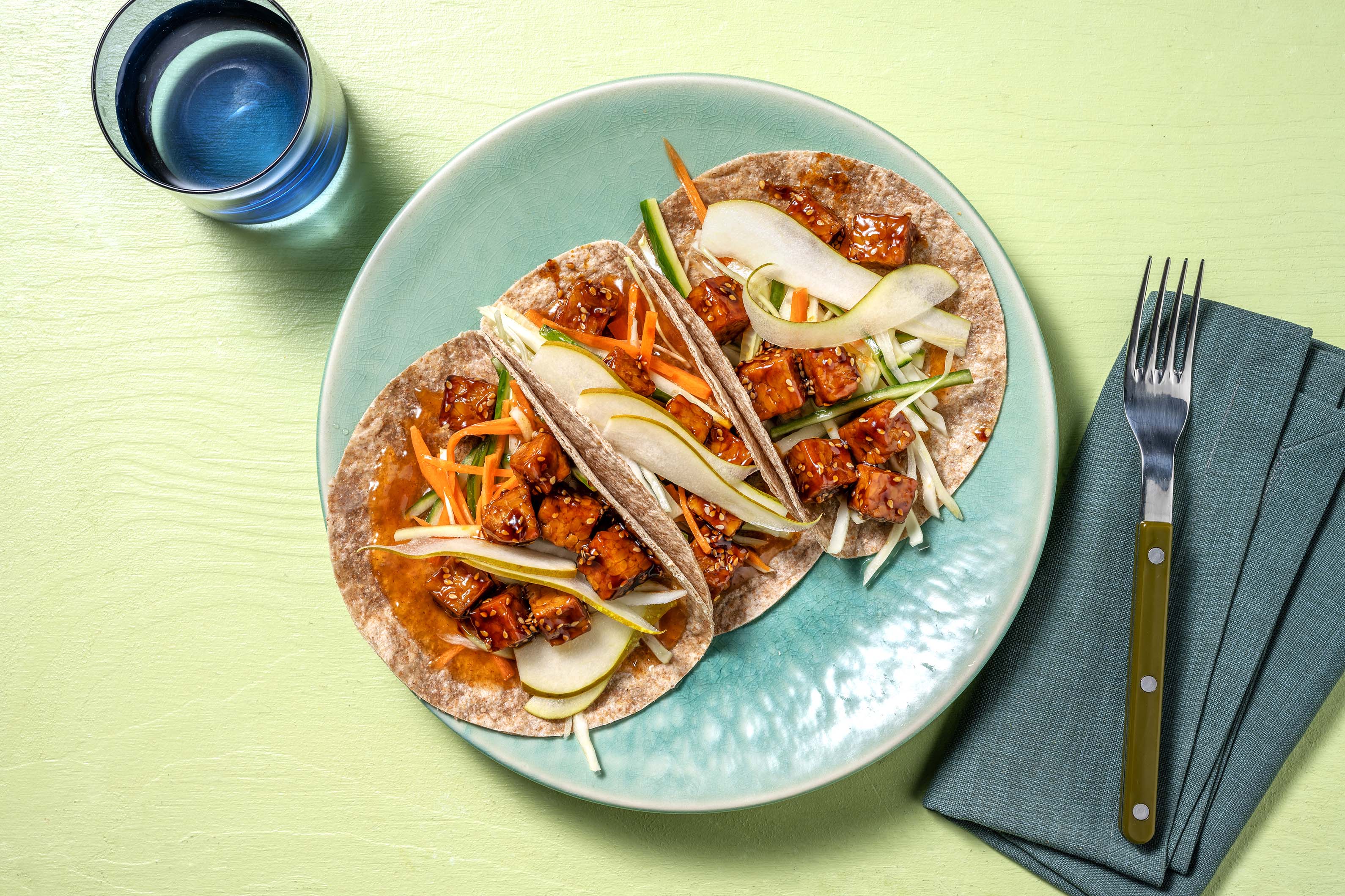 Wraps complets à l'aigredouce et tempeh mariné Recette HelloFresh