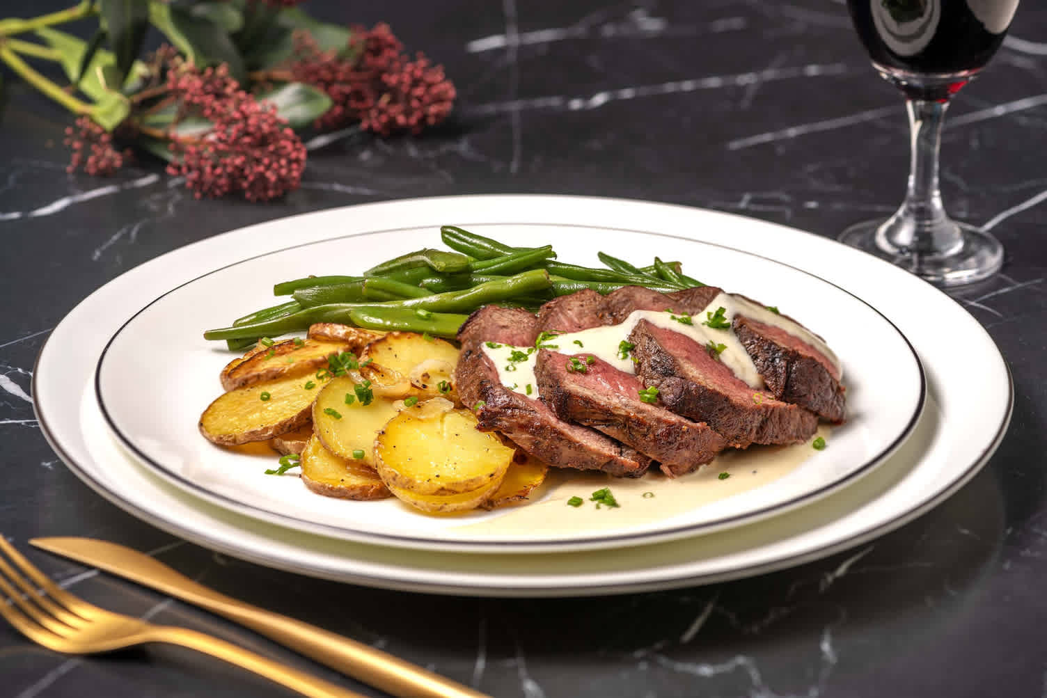 Striploin Steak and Lyonnaise-Style Potatoes