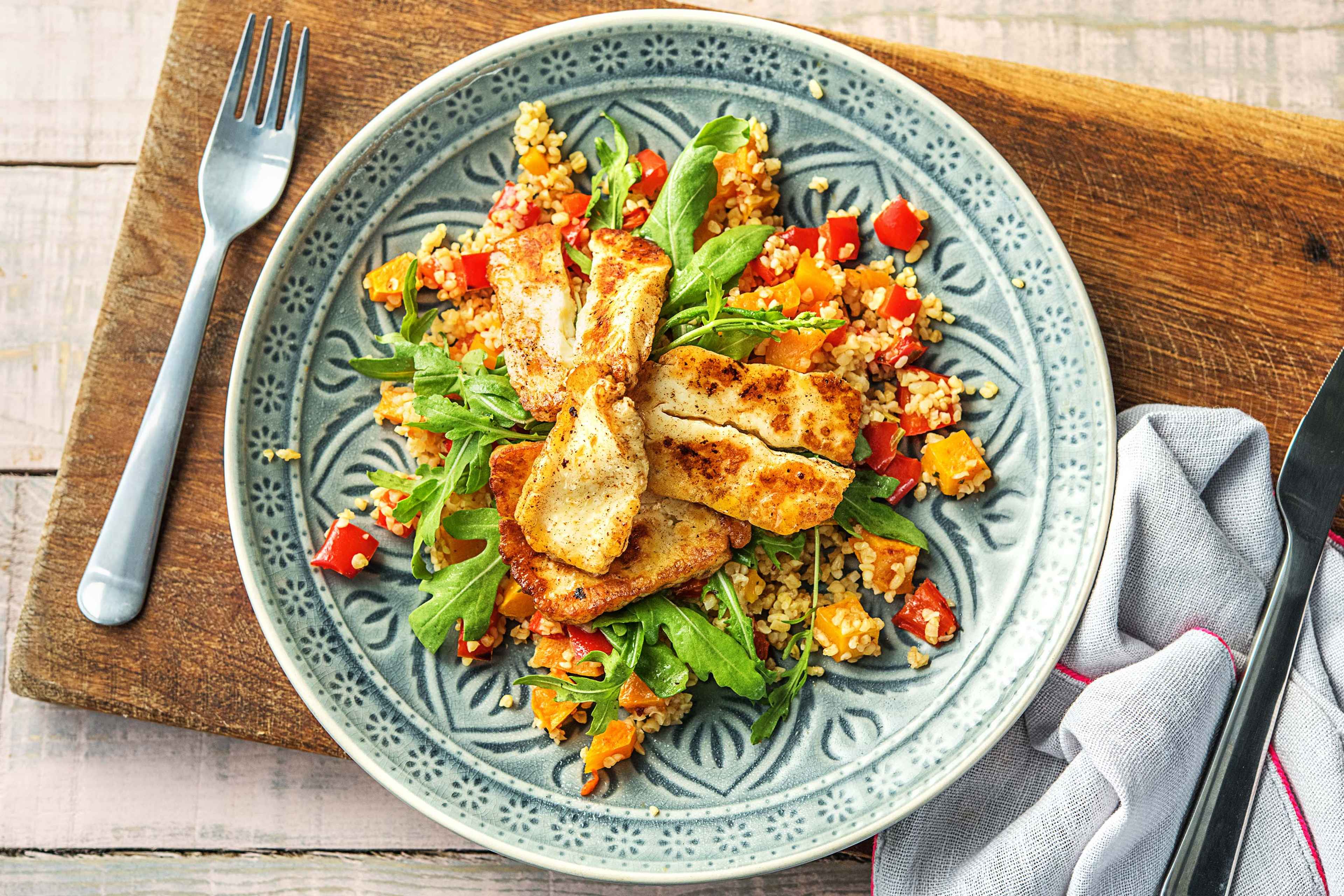 Halloumi Veggie Jumble with Butternut Squash, Red Bell Peppers and