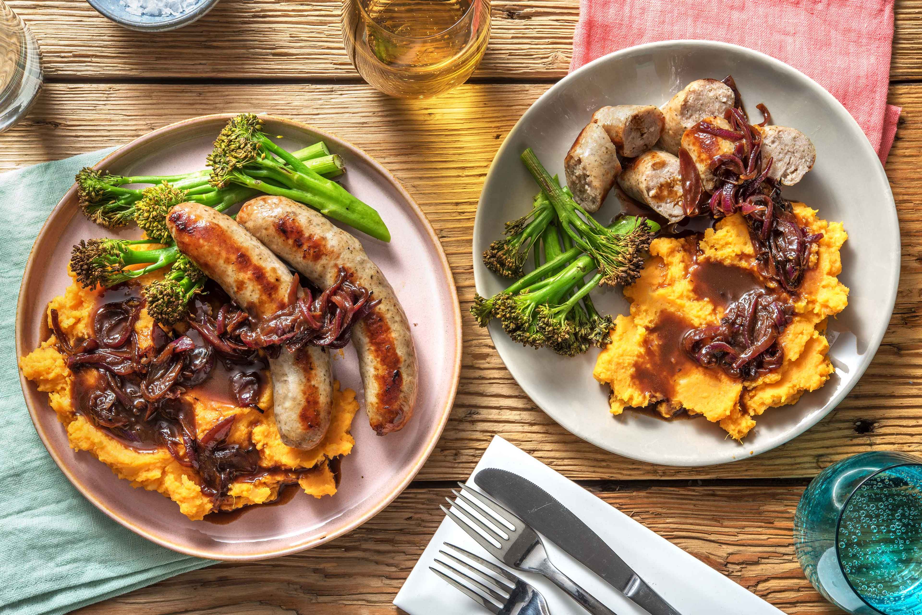 Sausages with Sweet Potato Mash & Gravy Recipe HelloFresh