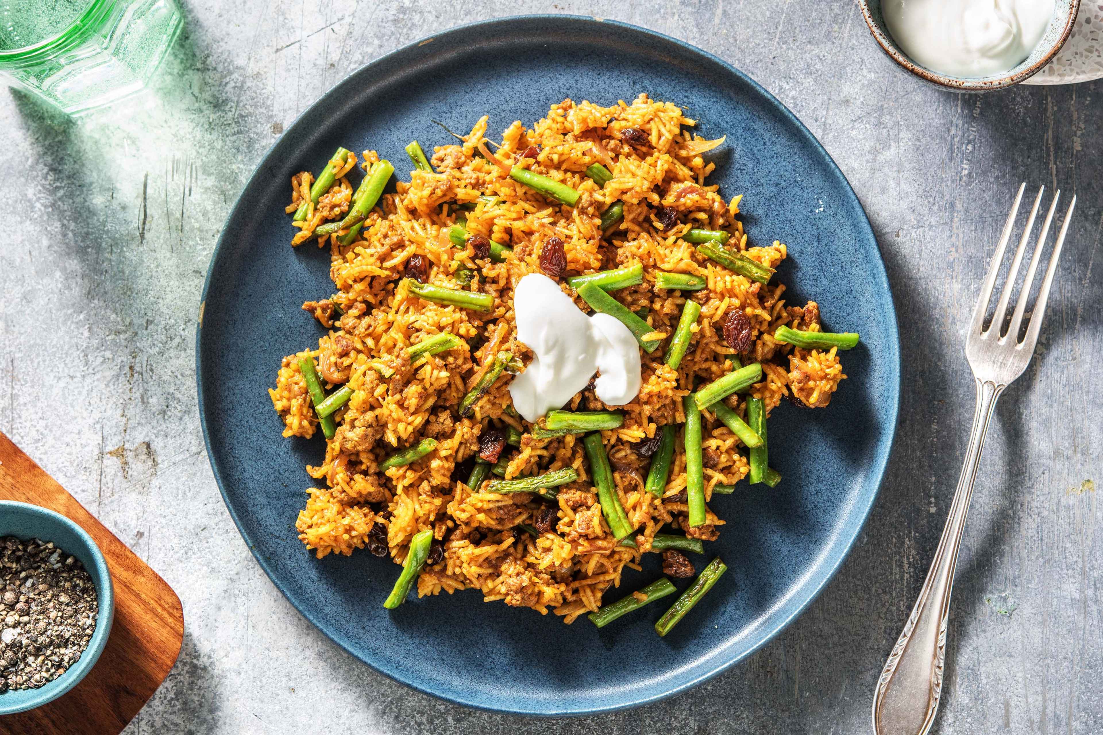 Lamb Biryani with Green Beans & Yoghurt Recipe HelloFresh