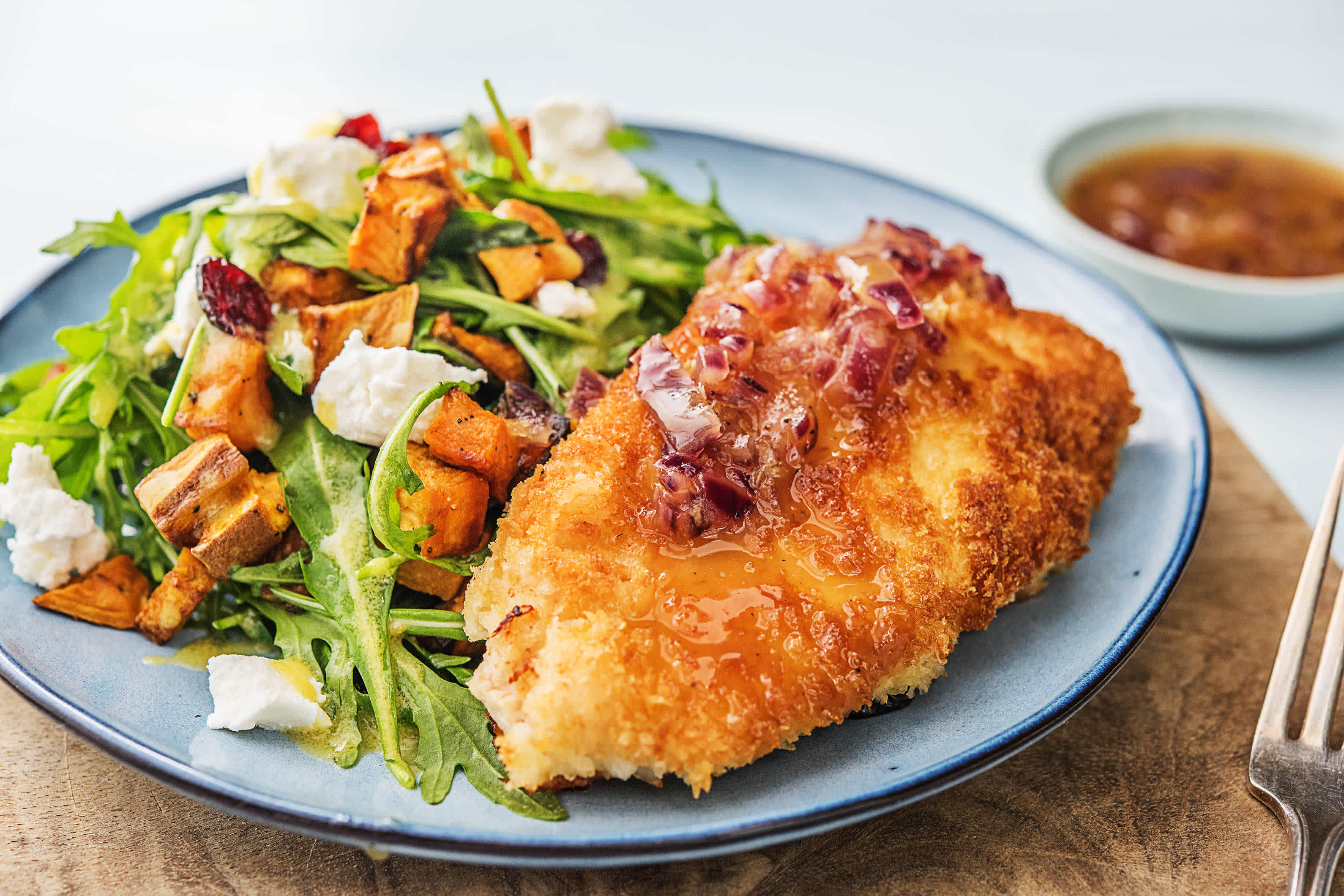 Panko Crusted Chicken With Roasted Sweet Potatoes Cranberries And