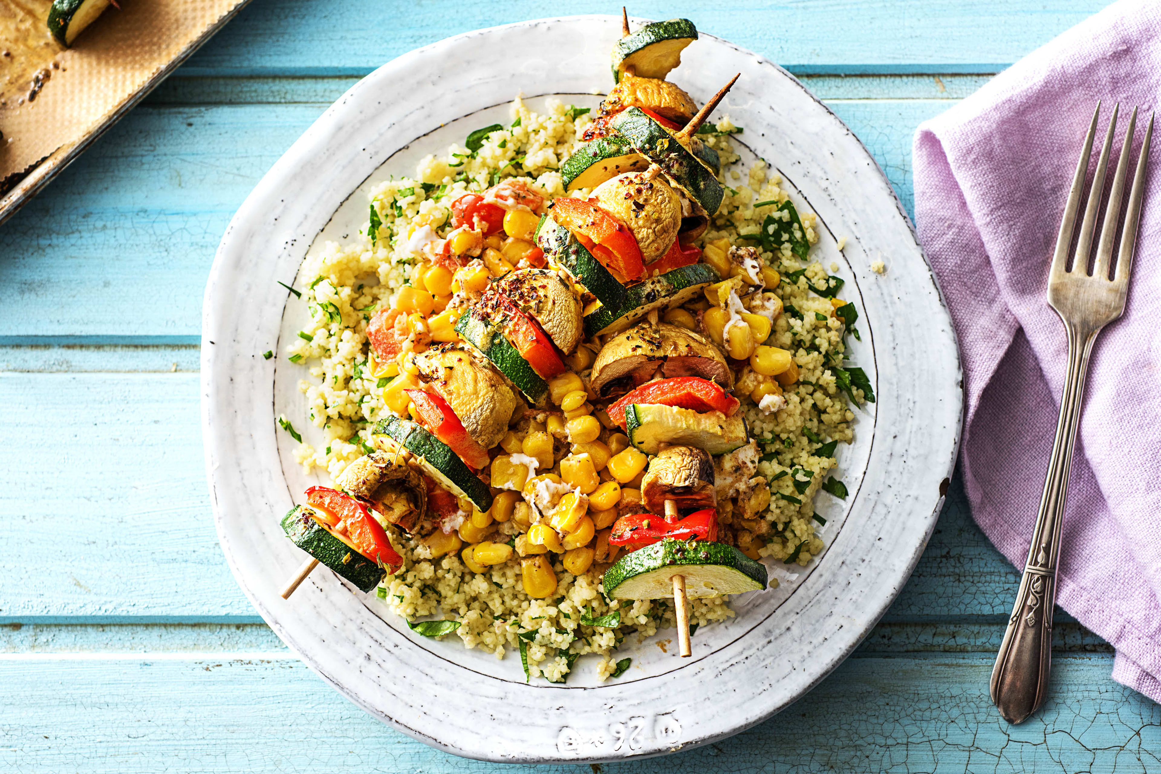 Pork and Scallion Kebabs with Herbed Couscous