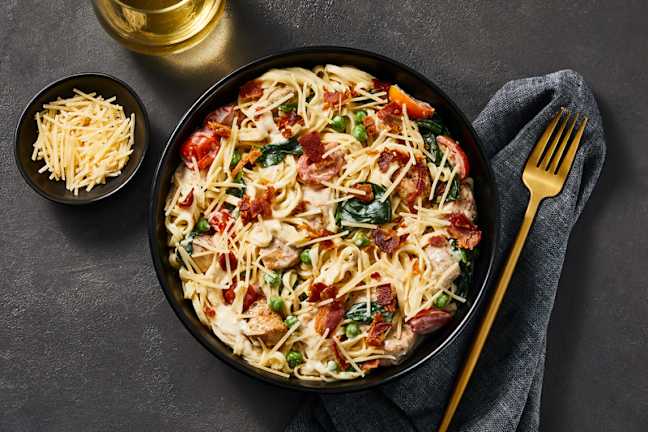 Linguines crémeuses à la dinde et au bacon