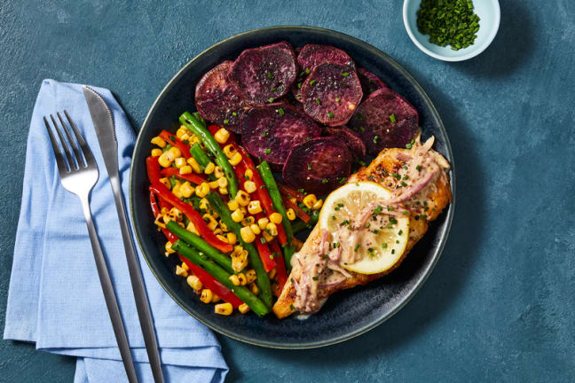 Poulet rôti au citron avec sauce crémeuse à l'échalote