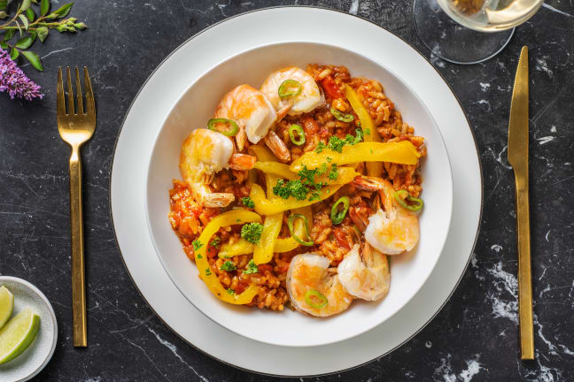 Risotto à la tomate et aux crevettes géantes