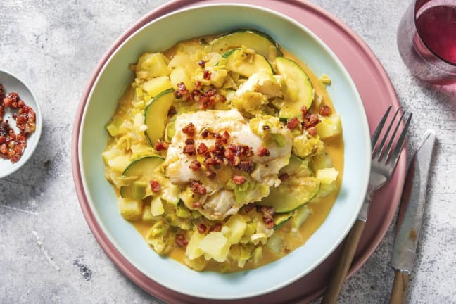 Mijoté de poisson au lait de coco et aux lardons