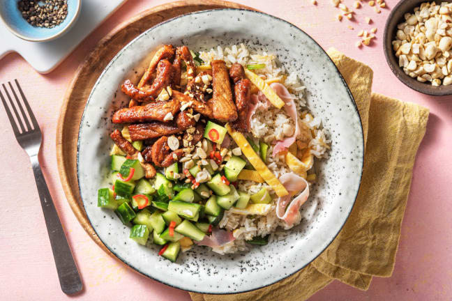 Gemarineerde varkensreepjes met Chinese rijst