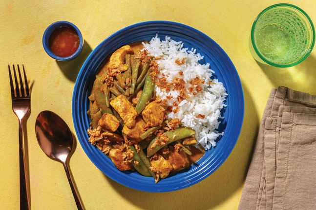 Indian-Style Chicken & Green Bean Curry with Rice & Tamarind Chutney