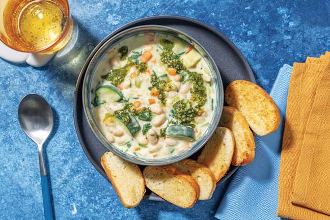 Herby Bean, Zucchini & Pesto Stew