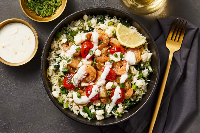 Greek Shrimp Over Lemony Spinach Rice