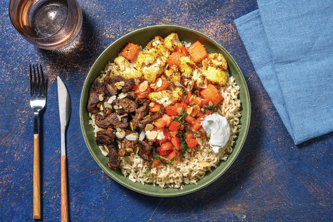 Chermoula Beef & Brown Rice Bowl