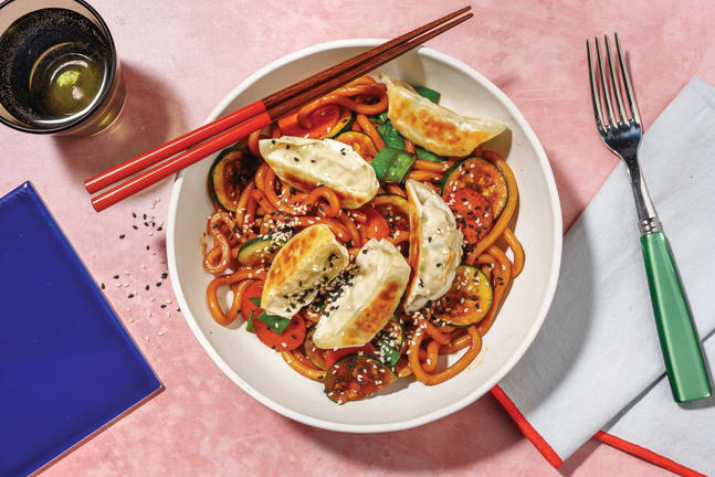 Veggie Gyoza & Sriracha Noodle Stir-Fry