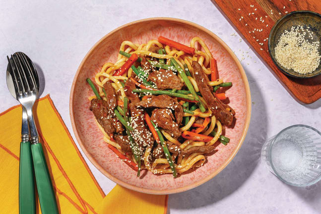 Easy Umami Beef Udon Noodle Stir-Fry