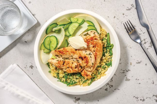 Garlicky Chicken Freekeh Bowl