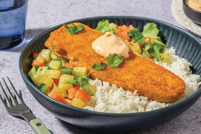 Superquick Caribbean Crumbed Fish & Rice