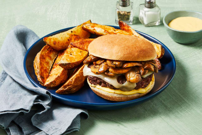’Shroom ’n’ Swiss Pork Burgers