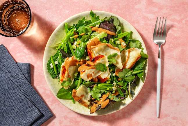 Golden Veggie Gyozas & Pea Pod Salad