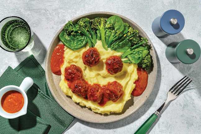 BBQ-Glazed Beef "Funny Face" Meatballs