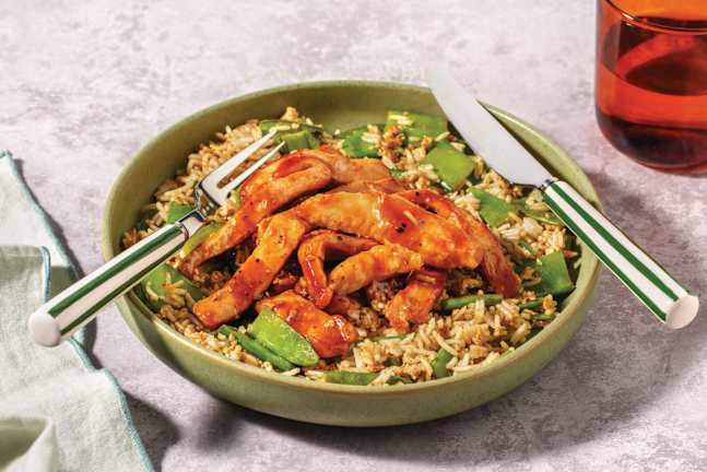 Sticky Pork Strips & Garlic Fried Rice