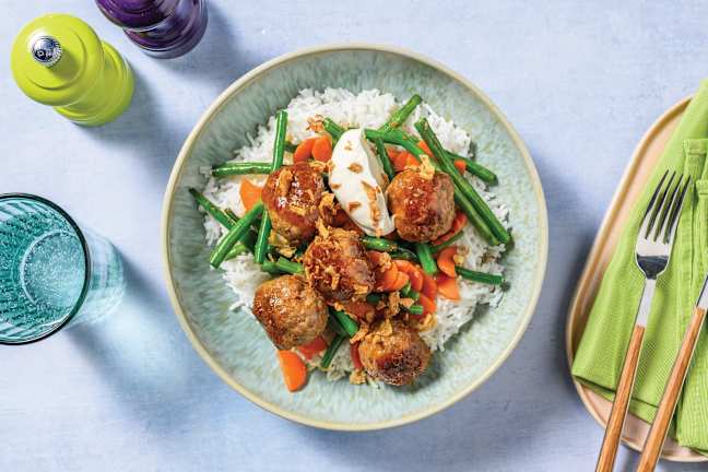 Sticky Beef Meatballs & Jasmine Rice