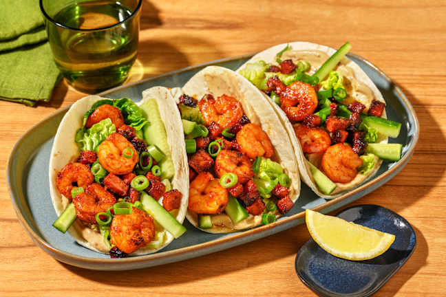 Garlic Prawn & Chorizo Tacos
