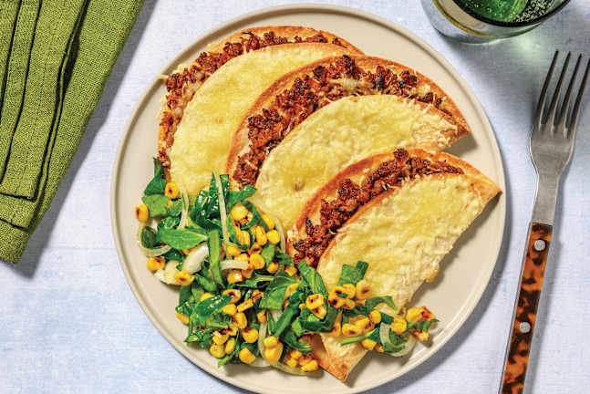 Cheesy Plant-Based Mince Quesadillas