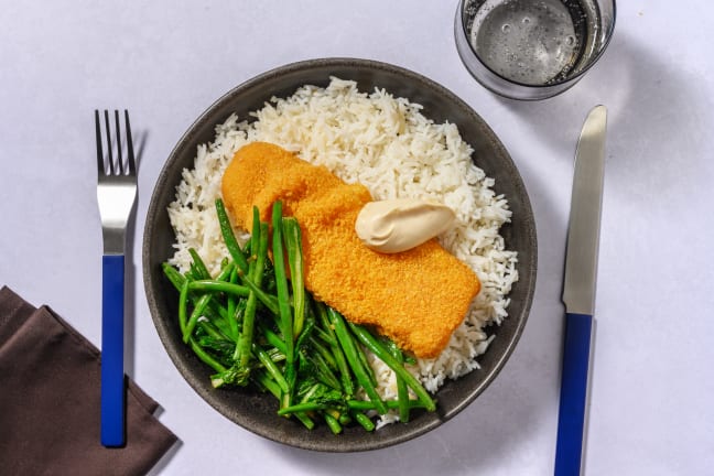 Crumbed Fish & Garlic Rice Bowl