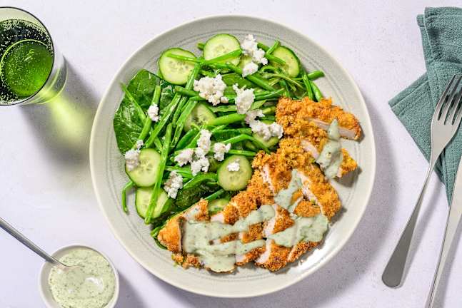 Herby Pork Schnitzel & Pea Pod Salad