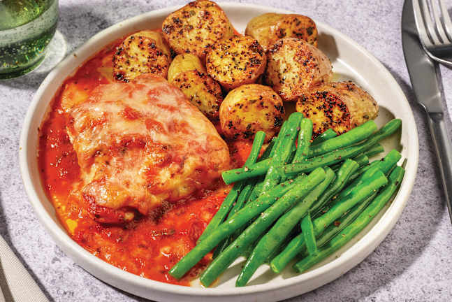 Cheesy Tomato Chicken & Chat Potatoes