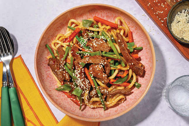 Umami Beef Udon Noodle Stir-Fry