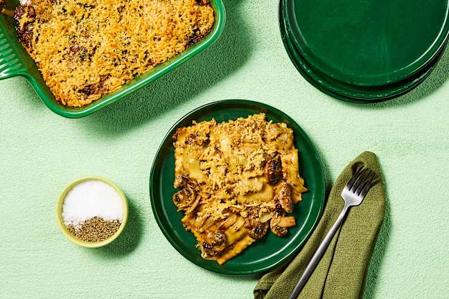 Creamy Mushroom Ravioli Gratin Bake